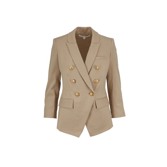 Veronica Beard Empire Miller Dickey Linen Blazer Jacket Tan Khaki Gold Buttons 4 - Picture 9 of 10